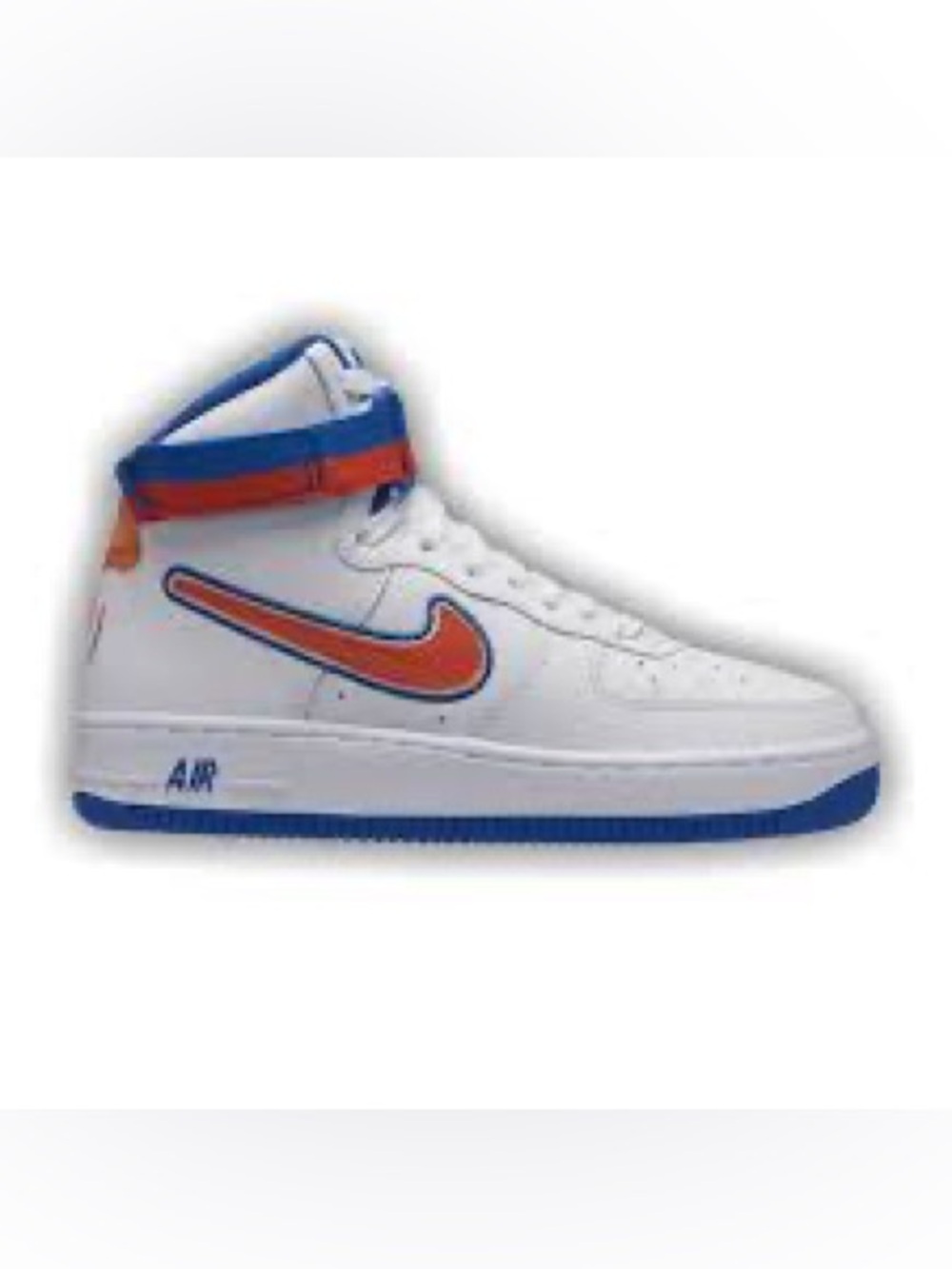 Nike White High-Top Sneakers with Orange Swoosh and Blue Accents